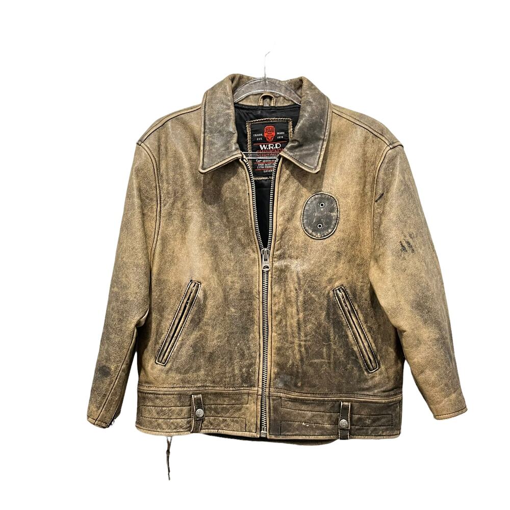 W.R.D. Chevignon Leather Biker Jacket Vintage Women's Brown Distressed SZ Medium